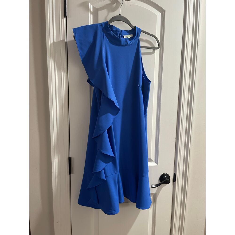 Jade Melody Tam Side Ruffle Halter Dress - Royal Blue - EUC - S - Picture 4 of 11